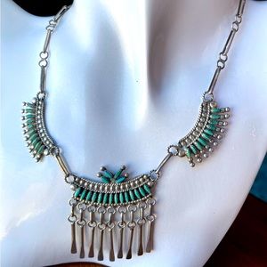 Zuni Alvin Nastacio Sleeping Beauty Turquoise & Sterling Needlepoint Necklace